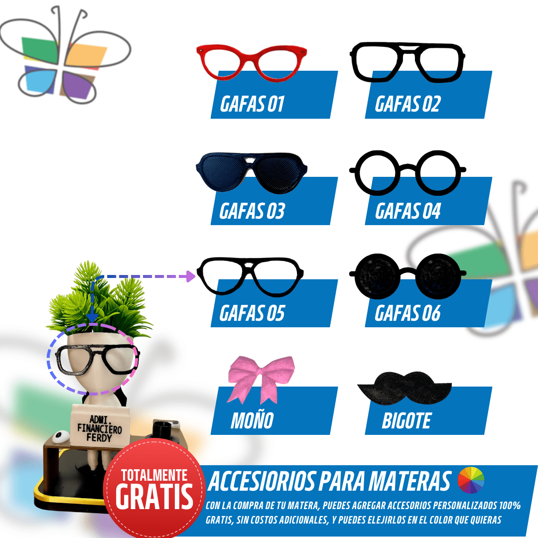 Matera 3D Oficinista & Ejecutivo – Tu Estilo, Tu Planta - GRATIS mini jarra para regar - Para Regalar - Paga al Recibir - Envío Gratis