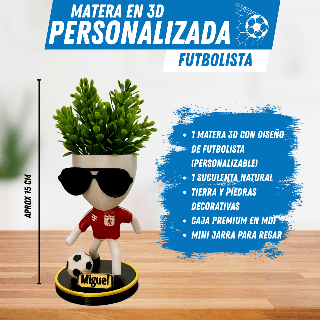 Matera 3D Personalizada de Futbolista – Tu Pasión Hecha Planta - ¡GRATIS Mini Jarra para Regar! - Para Regalar - Paga al Recibir - Envío Gratis