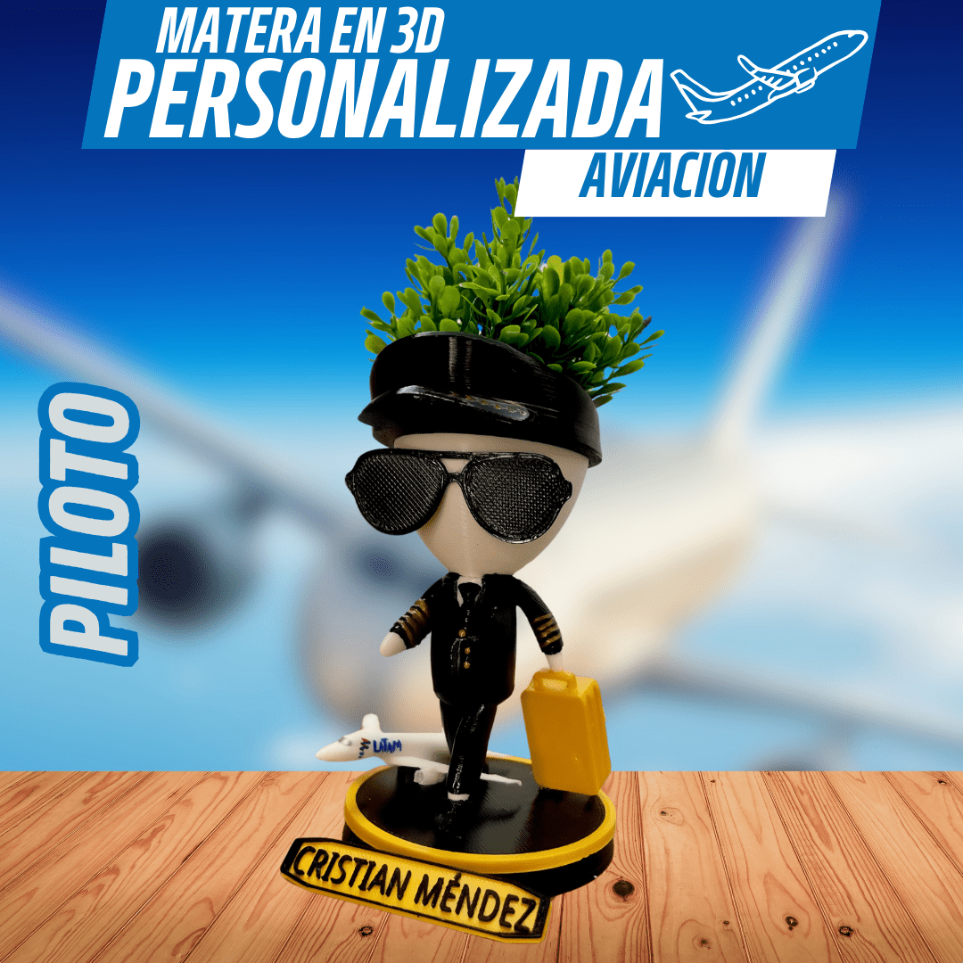 Matera Personalizable de Aviación – Tu Estilo, Tu Planta - GRATIS mini jarra para regar - Para Regalar - Paga al Recibir - Envío Gratis