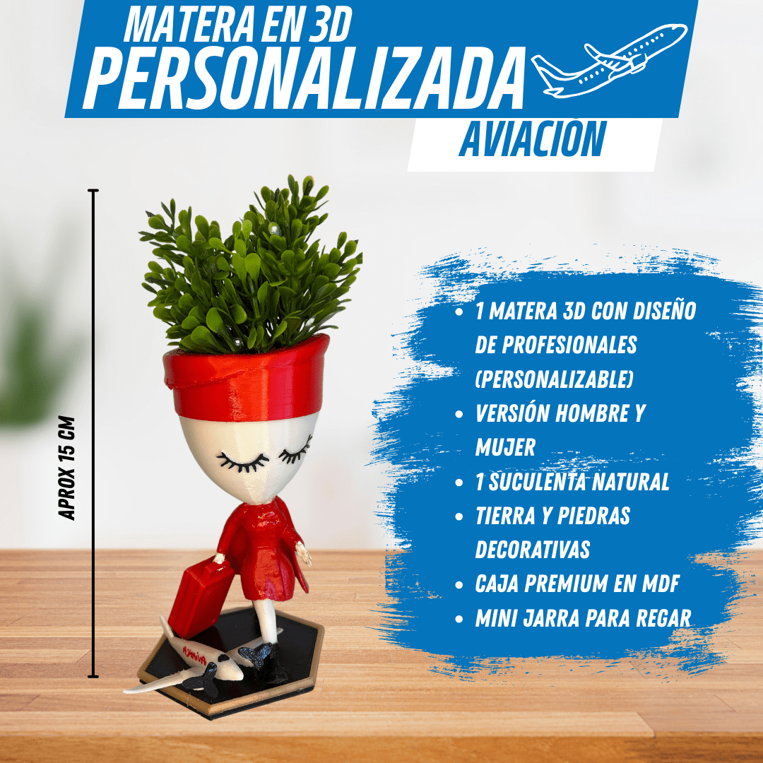 Matera Personalizable de Aviación – Tu Estilo, Tu Planta - GRATIS mini jarra para regar - Para Regalar - Paga al Recibir - Envío Gratis