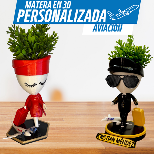 Matera Personalizable de Aviación – Tu Estilo, Tu Planta - GRATIS mini jarra para regar