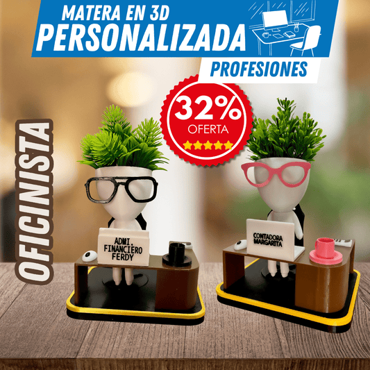 Matera 3D Oficinista & Ejecutivo – Tu Estilo, Tu Planta - GRATIS mini jarra para regar - Para Regalar - Paga al Recibir - Envío Gratis