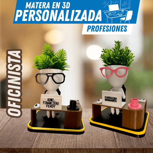 Matera 3D Oficinista & Ejecutivo – Tu Estilo, Tu Planta - GRATIS mini jarra para regar - Para Regalar - Paga al Recibir - Envío Gratis