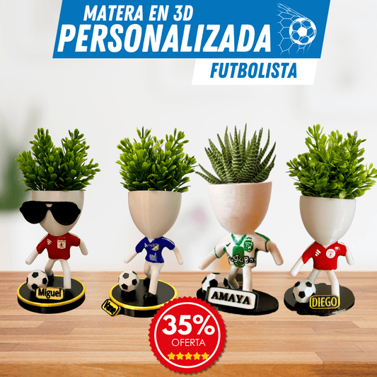 Matera 3D Personalizada de Futbolista – Tu Pasión Hecha Planta - ¡GRATIS Mini Jarra para Regar! - Para Regalar - Paga al Recibir - Envío Gratis