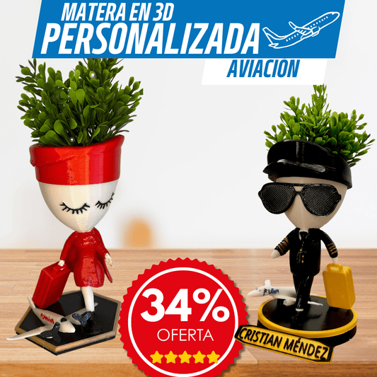 Matera Personalizable de Aviación – Tu Estilo, Tu Planta - GRATIS mini jarra para regar - Para Regalar - Paga al Recibir - Envío Gratis